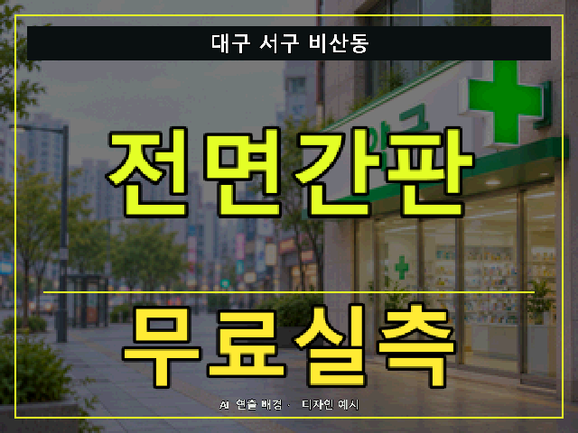 대구 서구 비산동 전면간판 무료실측 안내 썸네일 · AI 연출 배경