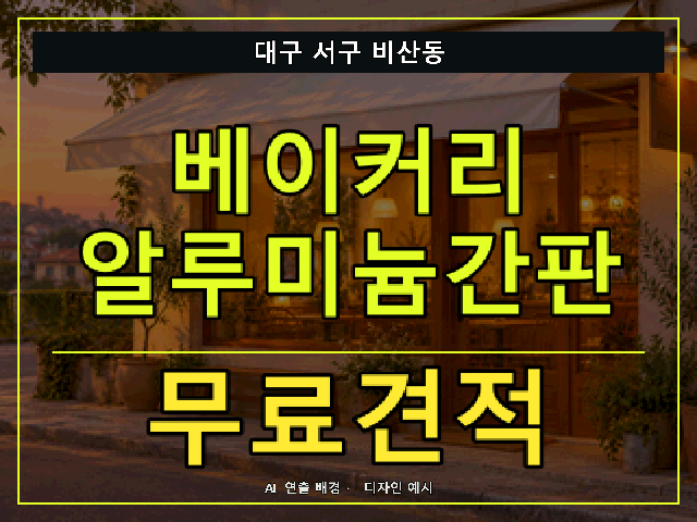 대구 서구 비산동 베이커리 알루미늄간판 무료견적 안내 썸네일 · AI 연출 배경