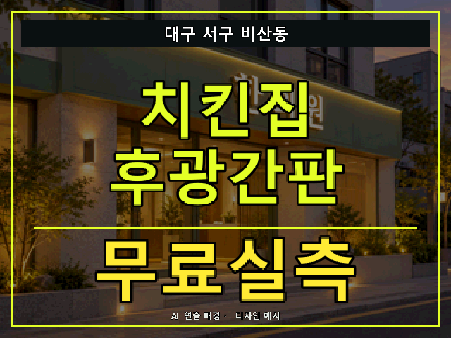 대구 서구 비산동 치킨집 후광간판 무료실측 안내 썸네일 · AI 연출 배경