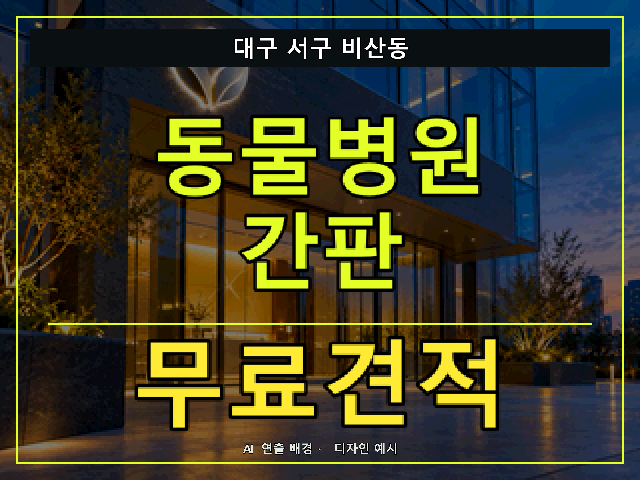 대구 서구 비산동 동물병원 간판 무료견적 안내 썸네일 · AI 연출 배경