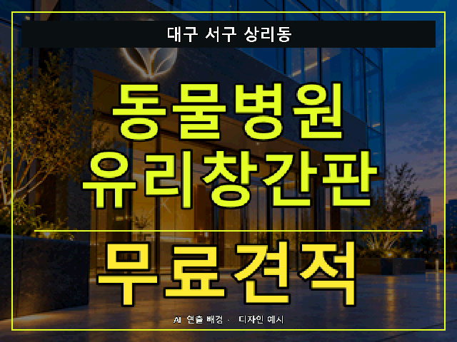 대구 서구 상리동 동물병원 유리창간판 무료견적 안내 썸네일 · AI 연출 배경