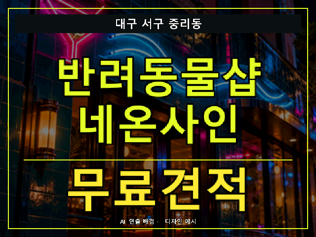 대구 서구 중리동 반려동물샵 네온사인 무료견적 안내 썸네일 · AI 연출 배경