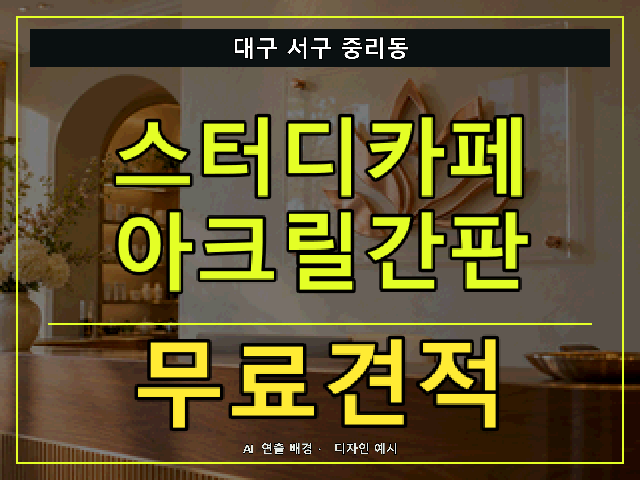 대구 서구 중리동 스터디카페 아크릴간판 무료견적 안내 썸네일 · AI 연출 배경