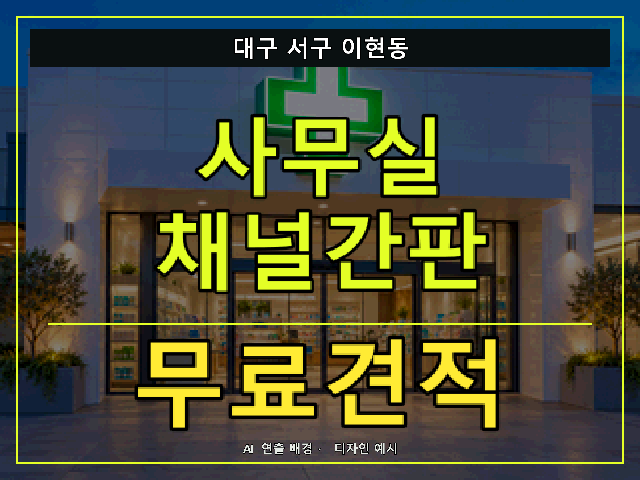 대구 서구 이현동 사무실 채널간판 무료견적 안내 썸네일 · AI 연출 배경