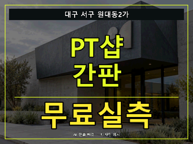 대구 서구 원대동2가 PT샵 간판 무료실측 안내 썸네일 · AI 연출 배경
