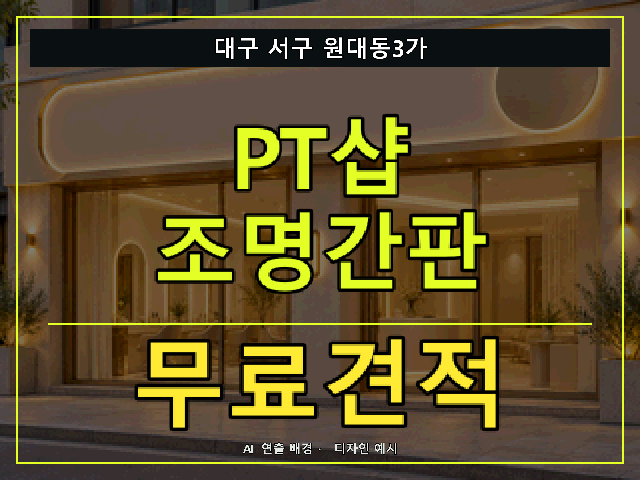 대구 서구 원대동3가 PT샵 조명간판 무료견적 안내 썸네일 · AI 연출 배경