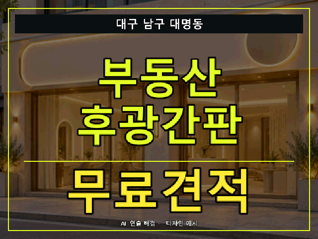대구 남구 대명동 부동산 후광간판 무료견적 안내 썸네일 · AI 연출 배경