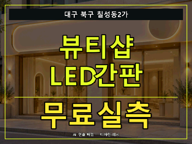 대구 북구 칠성동2가 뷰티샵 LED간판 무료실측 안내 썸네일 · AI 연출 배경