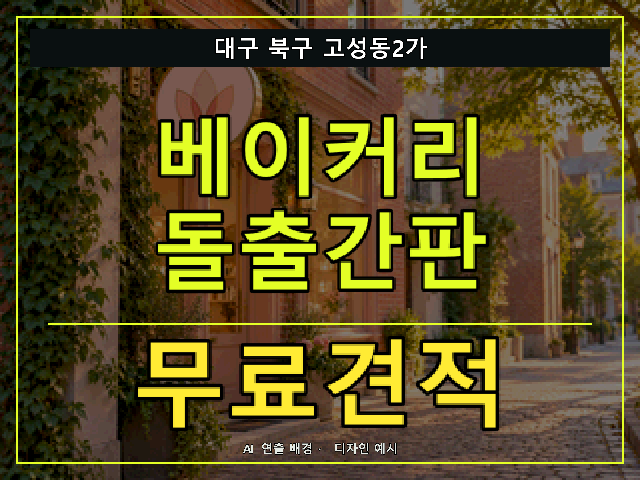 대구 북구 고성동2가 베이커리 돌출간판 무료견적 안내 썸네일 · AI 연출 배경