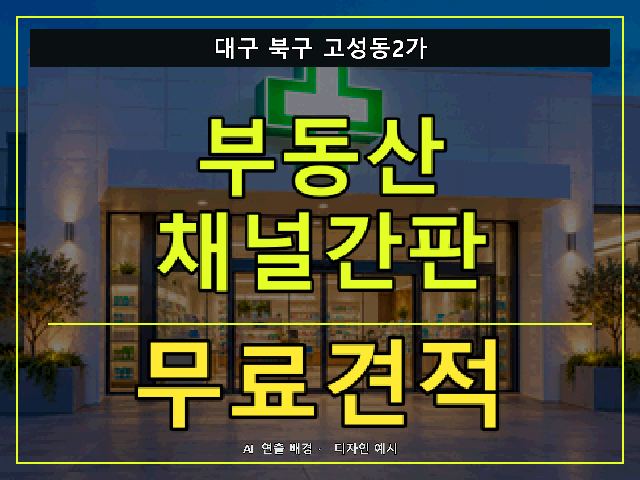 대구 북구 고성동2가 부동산 채널간판 무료견적 안내 썸네일 · AI 연출 배경