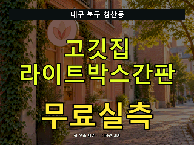 대구 북구 침산동 고깃집 라이트박스간판 무료실측 안내 썸네일 · AI 연출 배경