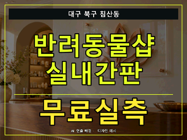 대구 북구 침산동 반려동물샵 실내간판 무료실측 안내 썸네일 · AI 연출 배경