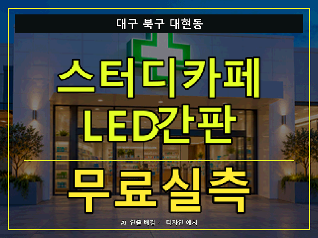 대구 북구 대현동 스터디카페 LED간판 무료실측 안내 썸네일 · AI 연출 배경