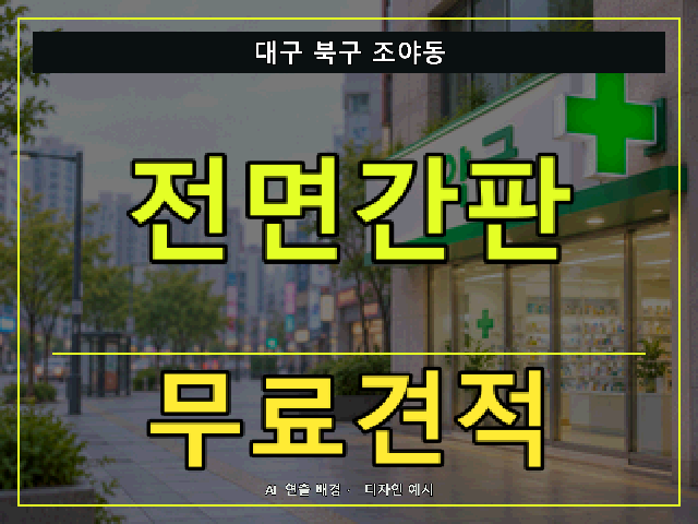 대구 북구 조야동 전면간판 무료견적 안내 썸네일 · AI 연출 배경