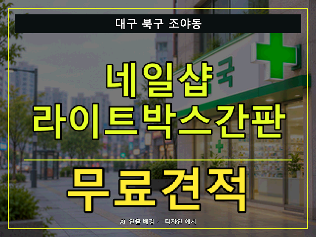 대구 북구 조야동 네일샵 라이트박스간판 무료견적 안내 썸네일 · AI 연출 배경