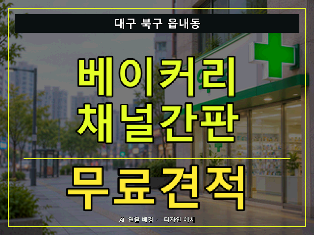 대구 북구 읍내동 베이커리 채널간판 무료견적 안내 썸네일 · AI 연출 배경