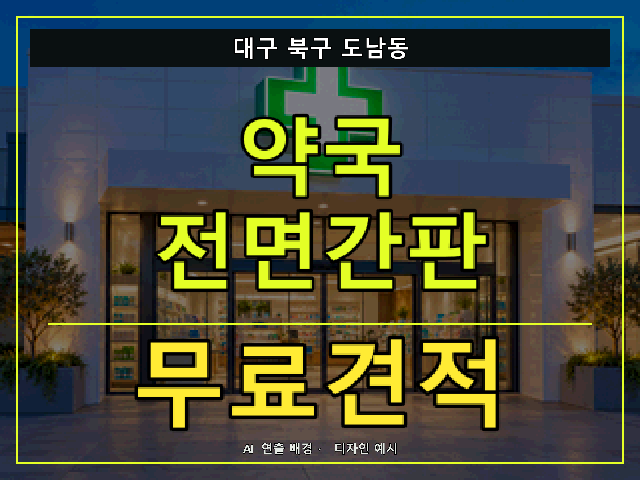 대구 북구 도남동 약국 전면간판 무료견적 안내 썸네일 · AI 연출 배경