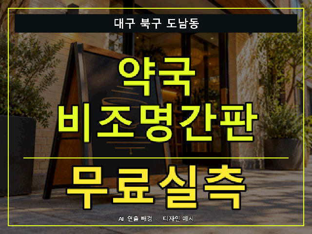 대구 북구 도남동 약국 비조명간판 무료실측 안내 썸네일 · AI 연출 배경