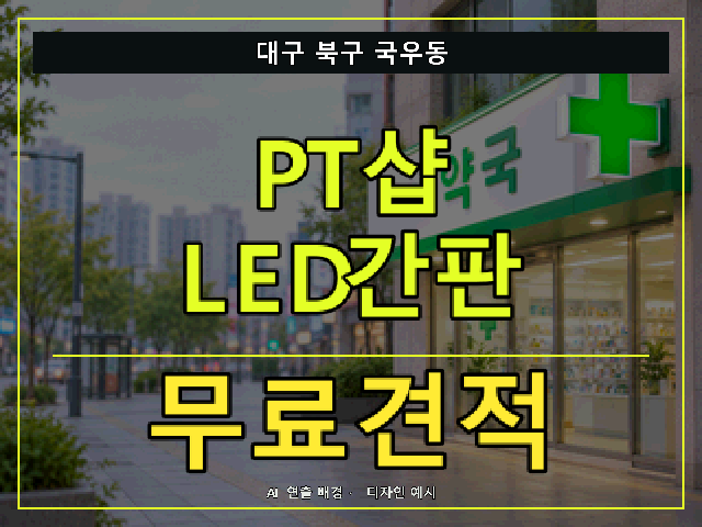 대구 북구 국우동 PT샵 LED간판 무료견적 안내 썸네일 · AI 연출 배경