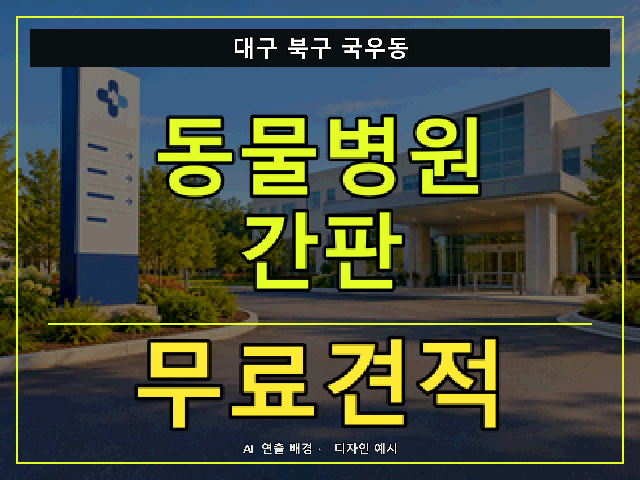 대구 북구 국우동 동물병원 간판 무료견적 안내 썸네일 · AI 연출 배경