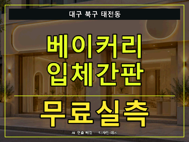 대구 북구 태전동 베이커리 입체간판 무료실측 안내 썸네일 · AI 연출 배경