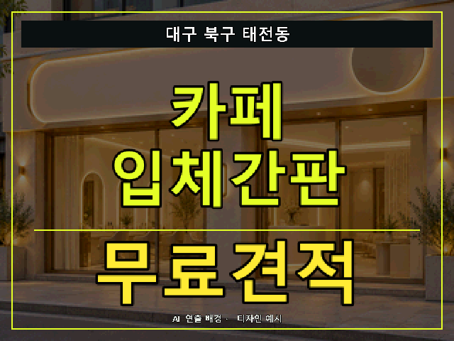 대구 북구 태전동 카페 입체간판 무료견적 안내 썸네일 · AI 연출 배경