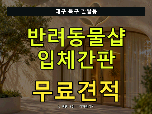 대구 북구 팔달동 반려동물샵 입체간판 무료견적 안내 썸네일 · AI 연출 배경