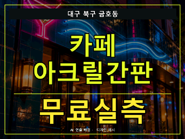 대구 북구 금호동 카페 아크릴간판 무료실측 안내 썸네일 · AI 연출 배경