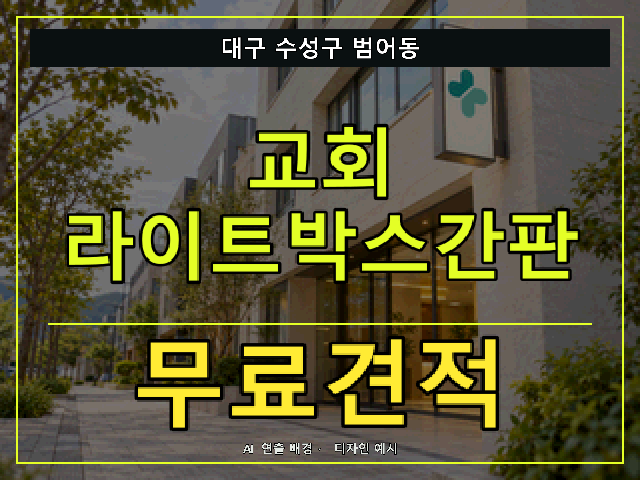 대구 수성구 범어동 교회 라이트박스간판 무료견적 안내 썸네일 · AI 연출 배경