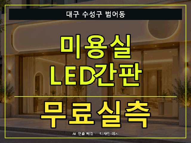대구 수성구 범어동 미용실 LED간판 무료실측 안내 썸네일 · AI 연출 배경