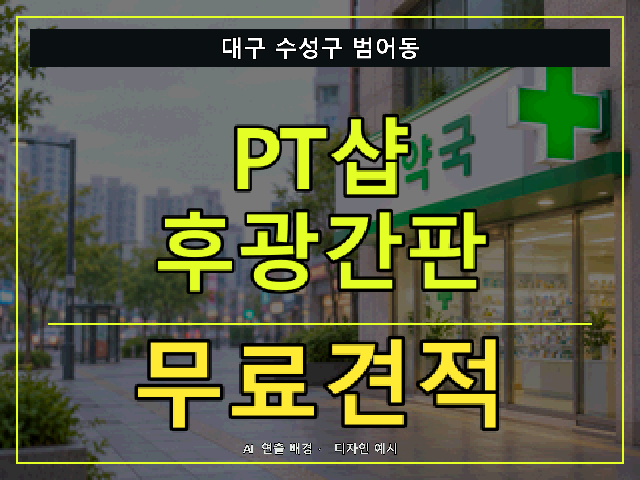 대구 수성구 범어동 PT샵 후광간판 무료견적 안내 썸네일 · AI 연출 배경