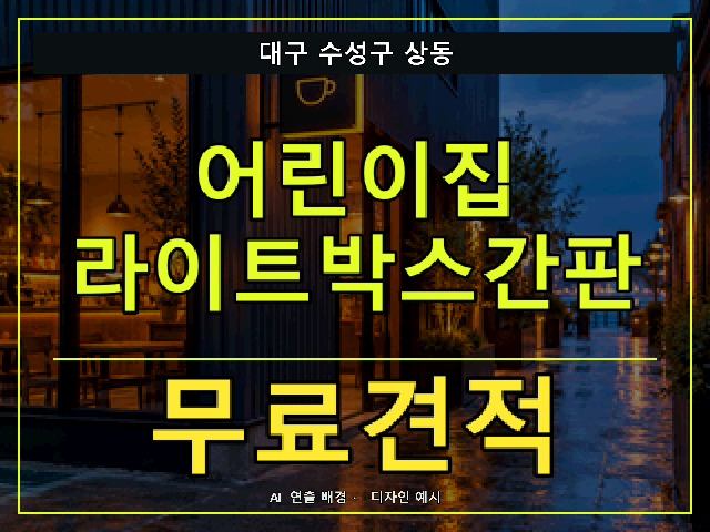 대구 수성구 상동 어린이집 라이트박스간판 무료견적 안내 썸네일 · AI 연출 배경