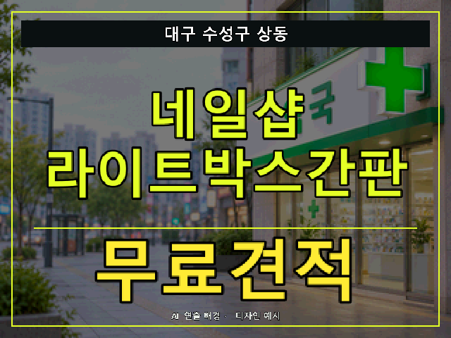 대구 수성구 상동 네일샵 라이트박스간판 무료견적 안내 썸네일 · AI 연출 배경