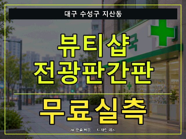 대구 수성구 지산동 뷰티샵 전광판간판 무료실측 안내 썸네일 · AI 연출 배경