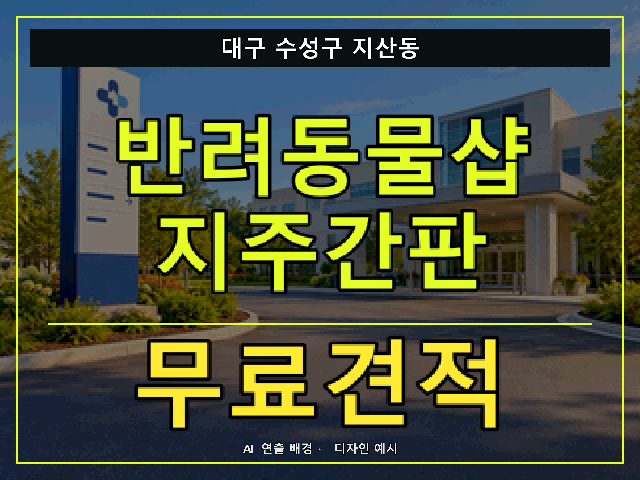 대구 수성구 지산동 반려동물샵 지주간판 무료견적 안내 썸네일 · AI 연출 배경