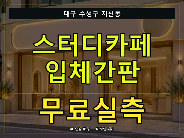 대구 수성구 지산동 스터디카페 입체간판 무료실측 안내 썸네일 · AI 연출 배경