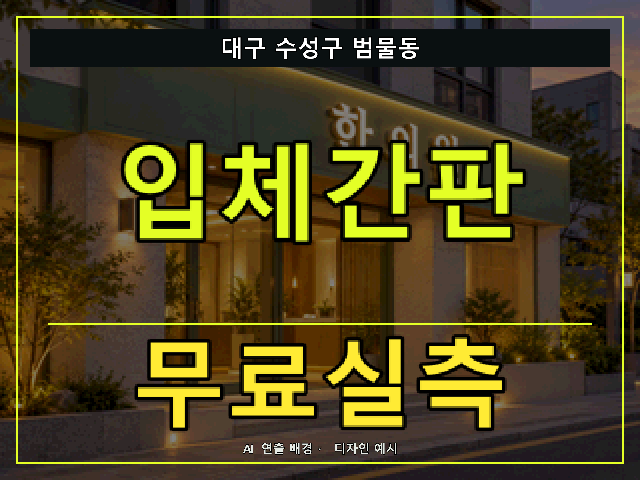 대구 수성구 범물동 입체간판 무료실측 안내 썸네일 · AI 연출 배경