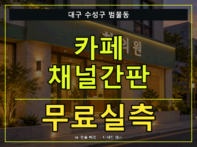 대구 수성구 범물동 카페 채널간판 무료실측 안내 썸네일 · AI 연출 배경