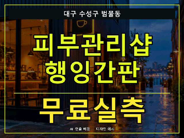 대구 수성구 범물동 피부관리샵 행잉간판 무료실측 안내 썸네일 · AI 연출 배경