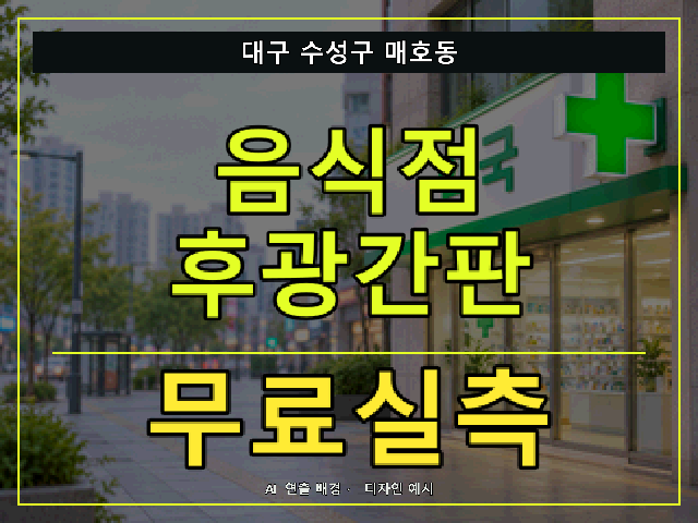 대구 수성구 매호동 음식점 후광간판 무료실측 안내 썸네일 · AI 연출 배경