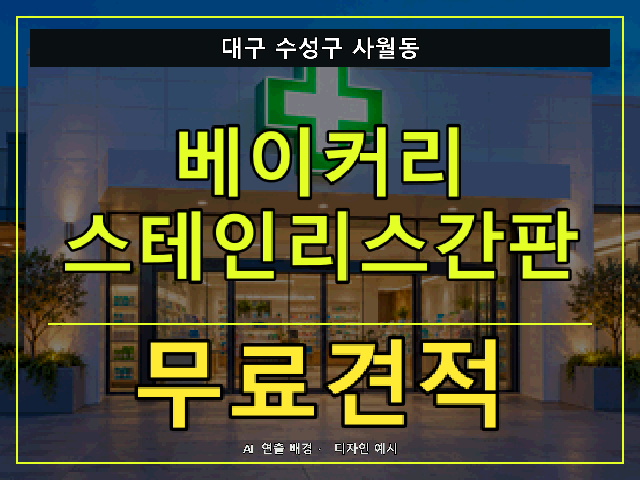 대구 수성구 사월동 베이커리 스테인리스간판 무료견적 안내 썸네일 · AI 연출 배경