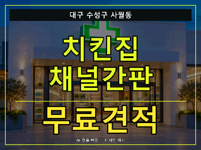 대구 수성구 사월동 치킨집 채널간판 무료견적 안내 썸네일 · AI 연출 배경