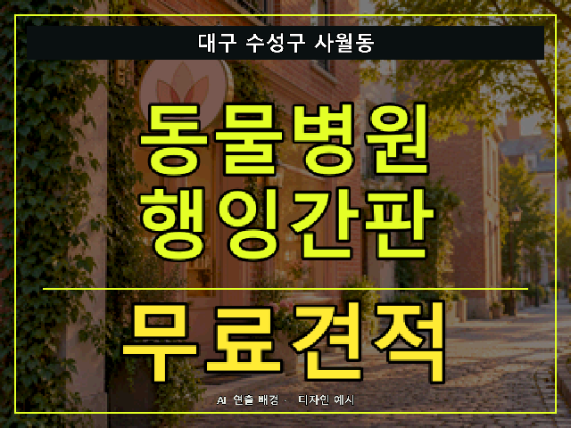 대구 수성구 사월동 동물병원 행잉간판 무료견적 안내 썸네일 · AI 연출 배경