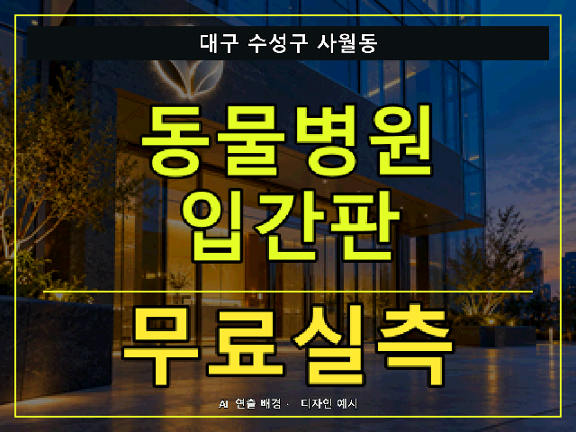 대구 수성구 사월동 동물병원 입간판 무료실측 안내 썸네일 · AI 연출 배경