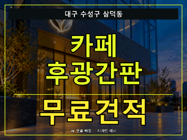 대구 수성구 삼덕동 카페 후광간판 무료견적 안내 썸네일 · AI 연출 배경