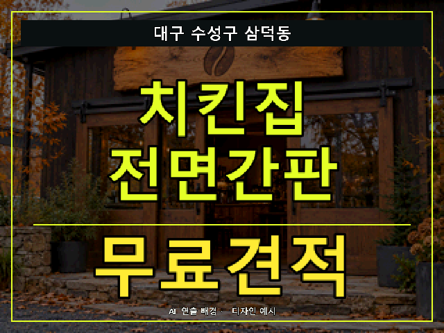 대구 수성구 삼덕동 치킨집 전면간판 무료견적 안내 썸네일 · AI 연출 배경