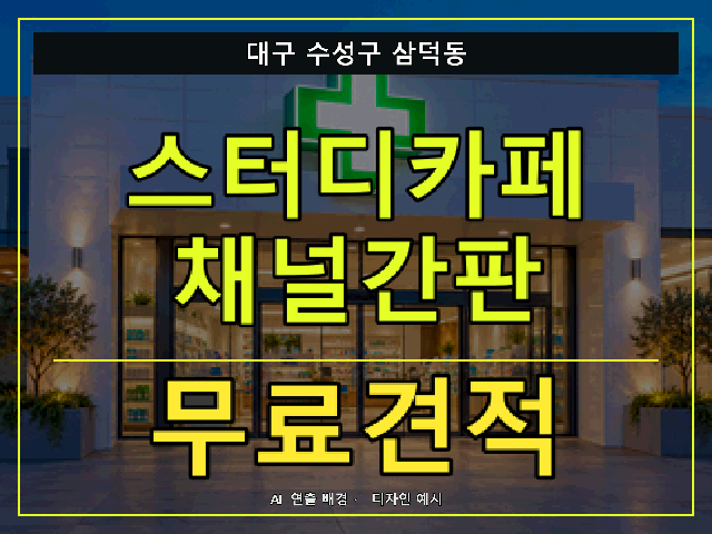 대구 수성구 삼덕동 스터디카페 채널간판 무료견적 안내 썸네일 · AI 연출 배경