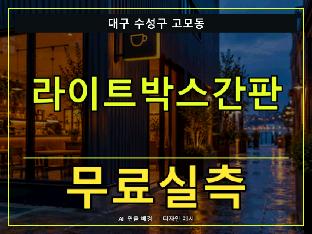 대구 수성구 고모동 라이트박스간판 무료실측 안내 썸네일 · AI 연출 배경