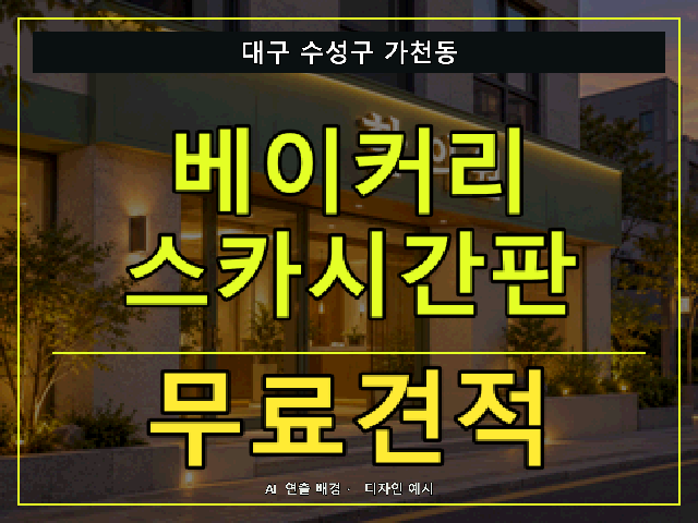 대구 수성구 가천동 베이커리 스카시간판 무료견적 안내 썸네일 · AI 연출 배경