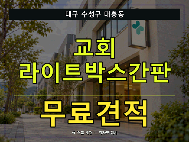 대구 수성구 대흥동 교회 라이트박스간판 무료견적 안내 썸네일 · AI 연출 배경